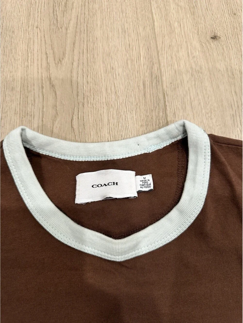 Coach T Shirt Womens M Brown Alpine Club Skiing Shrunken Tee Ringer Short Sleeve